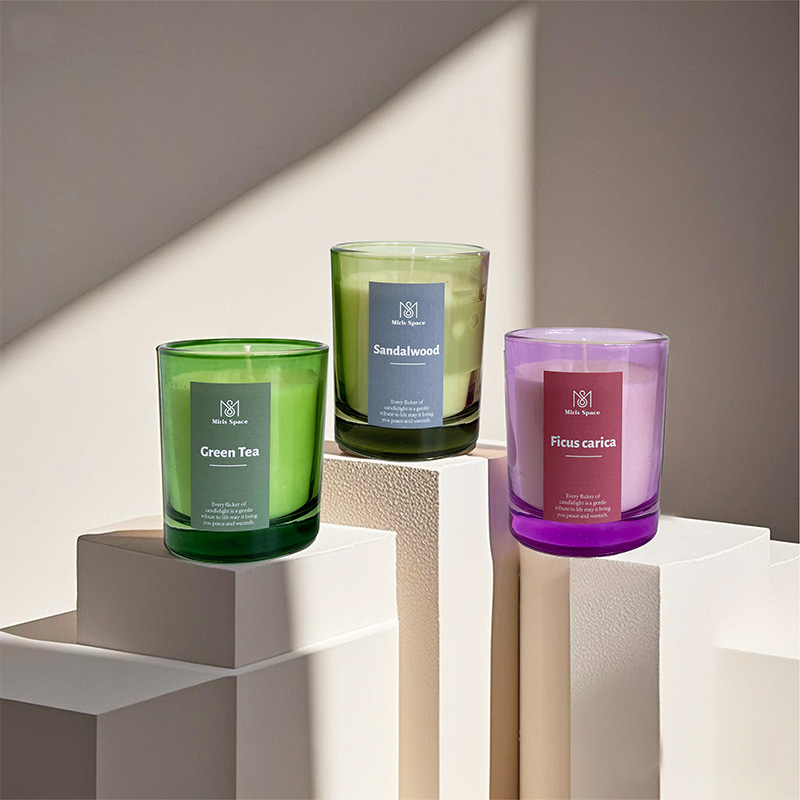 Colorful Glass Jar Natural Scented Candle with Simple Label – Custom Logo Available