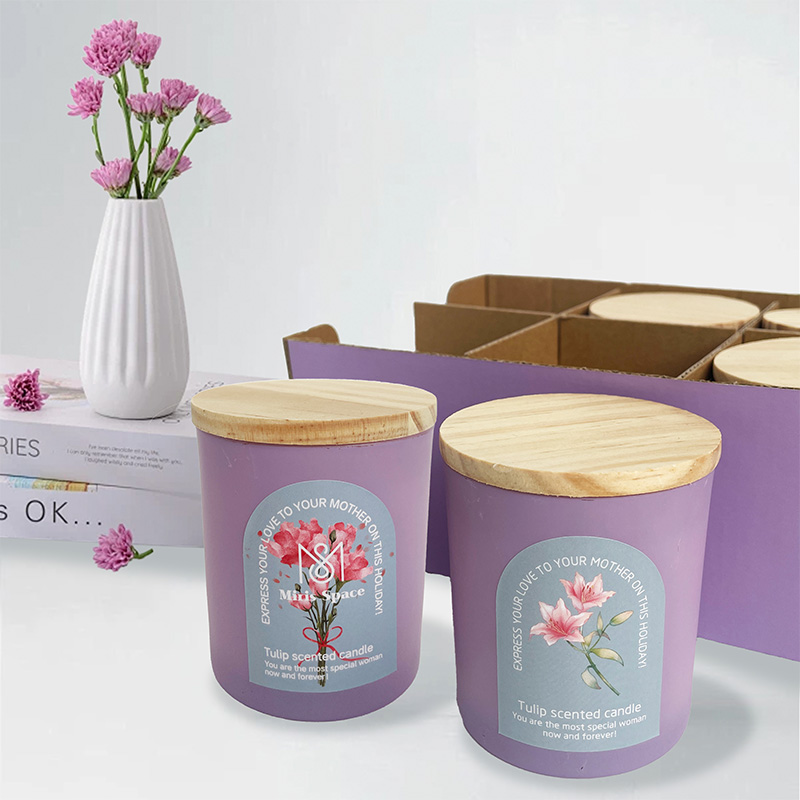 Purple Floral Wooden Lid Scented Candle Set – Custom Logo Available