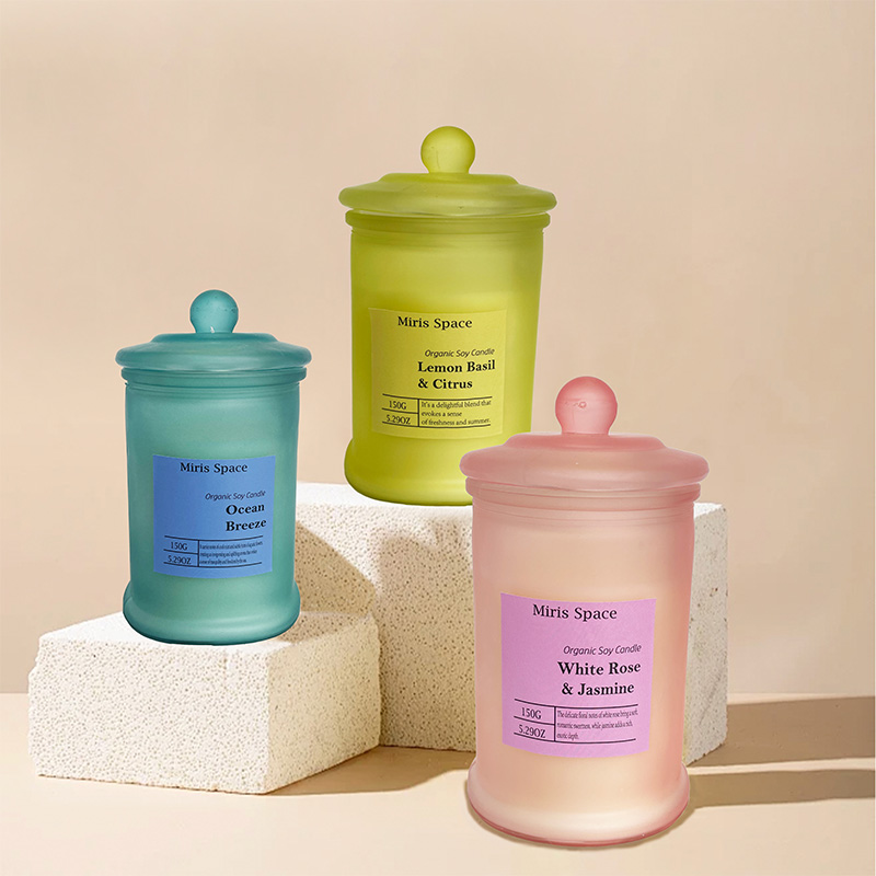 Colorful Frosted Glass Jar Simple Soy Wax Scented Candle – Custom Logo