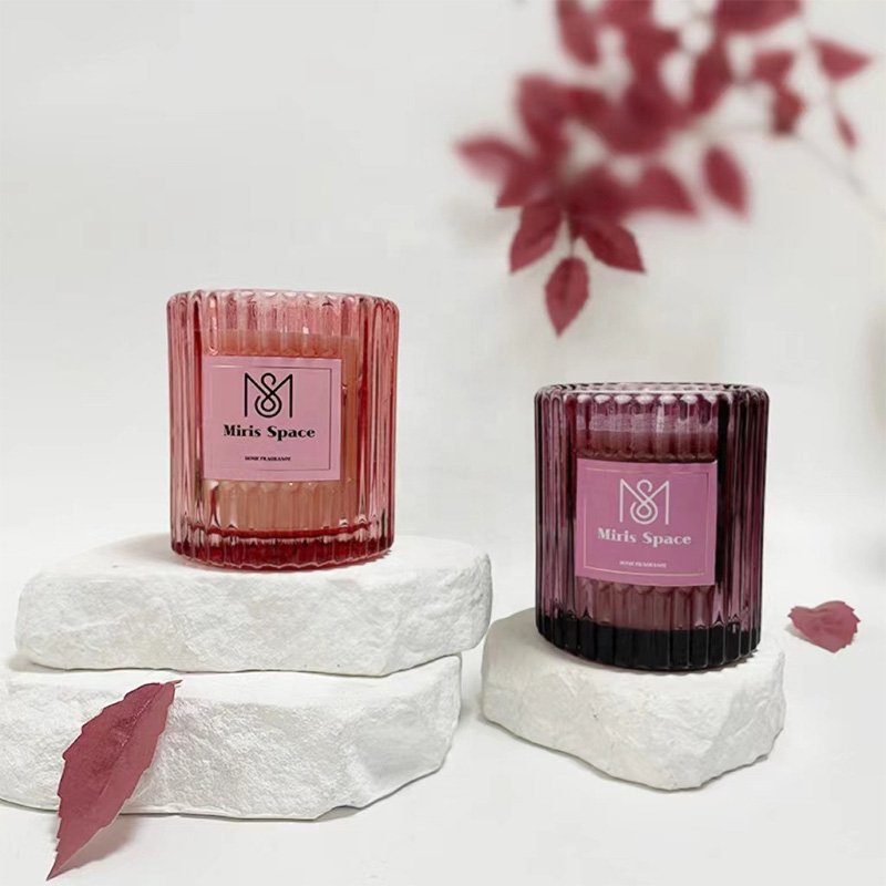 Pink Vertical Stripe Mother'S Day Scented Candle Festive Ambiance Soy Wax Custom Logo