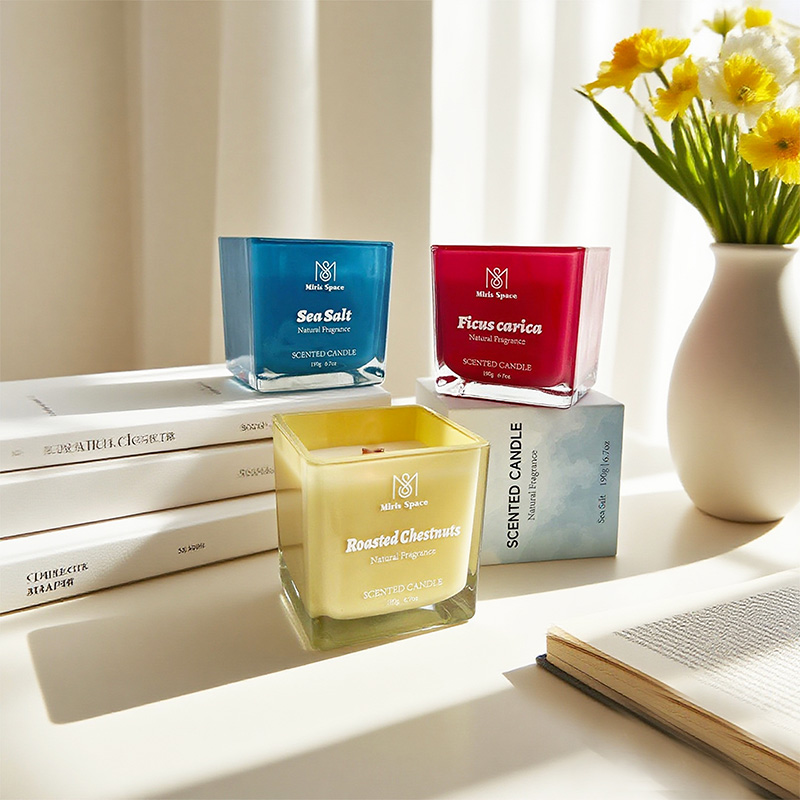 Square Colored Print Scented Candle Private Custom Logo Natural Soy Wax