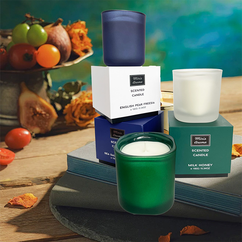 Textured Gift Box Frosted Jar Scented Candle Custom Logo Cotton Wick