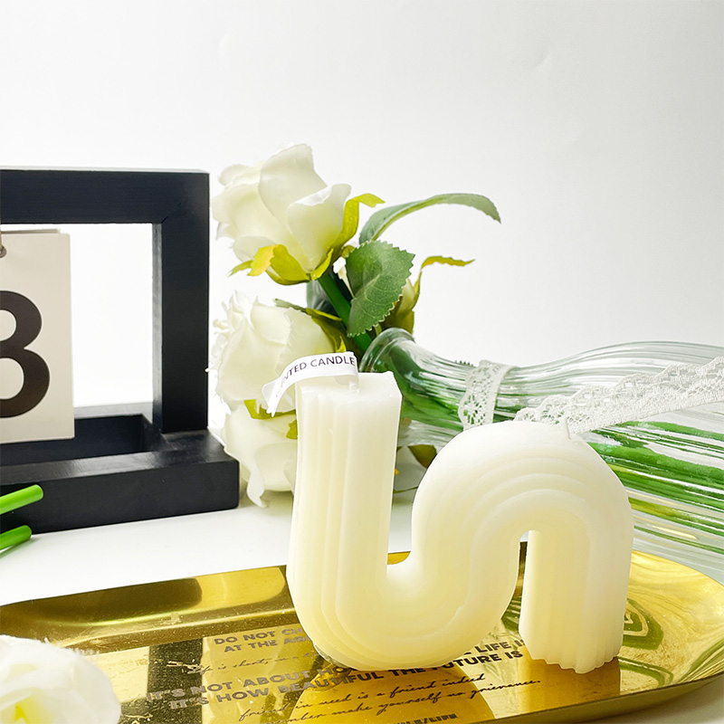 Retro Art White Geometric Pillar Scented Candle Soy Wax