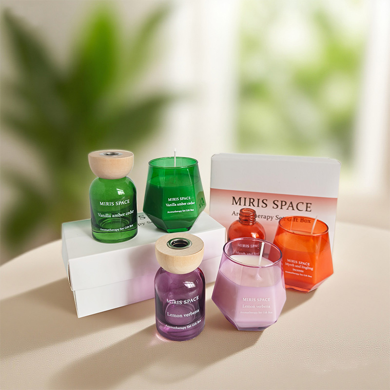 Colored Print Reed Diffuser & Candle Set Ambiance Home Bedroom Indoor Fragrance Gift Box