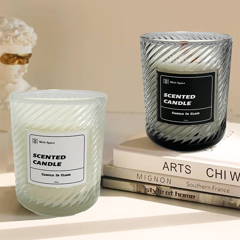 Black and White Minimalist Twill Glass Scented Candle with Natural Soy Wax