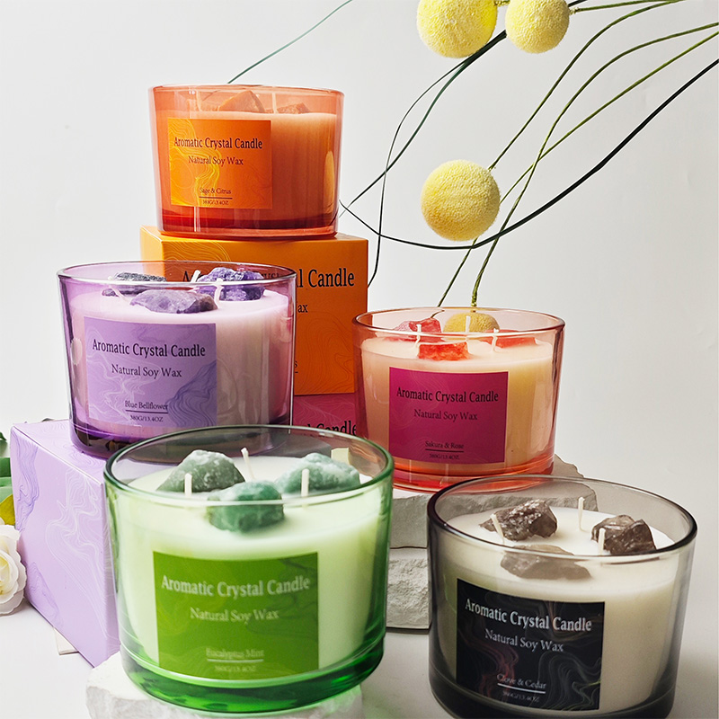 Colored Crystal Healing Scented Candle for Home Use, Long-Lasting Fragrance with Natural Soy Wax