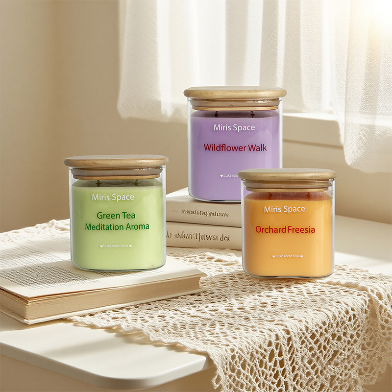 Warm And Natural Colored Wax With Wooden Lid Scented Candle Customizable Natural Soy Wax