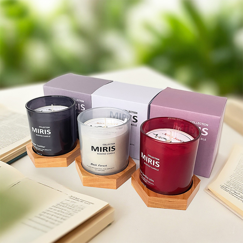 Colored Print Jar With Wooden Base Scented Candle Soy Wax Custom Logo