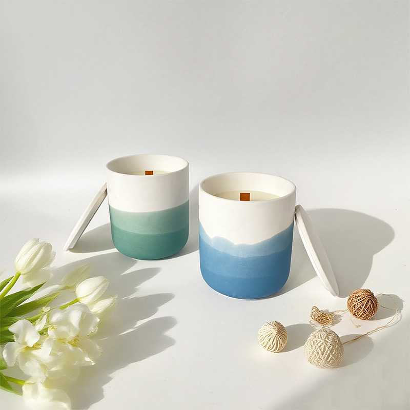 Lidded Ceramic Gradient Jar Scented Candle Pure Natural Soy Wax