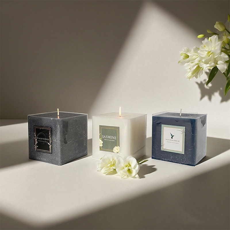 Multi-Size Square Pillar Scented Candle Soy Wax Custom Logo