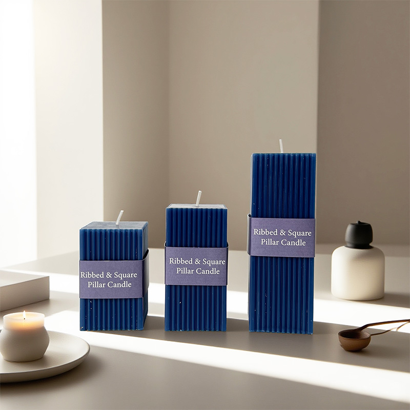 Square Vertical Stripe Pillar Scented Candle Soy Wax Custom Logo