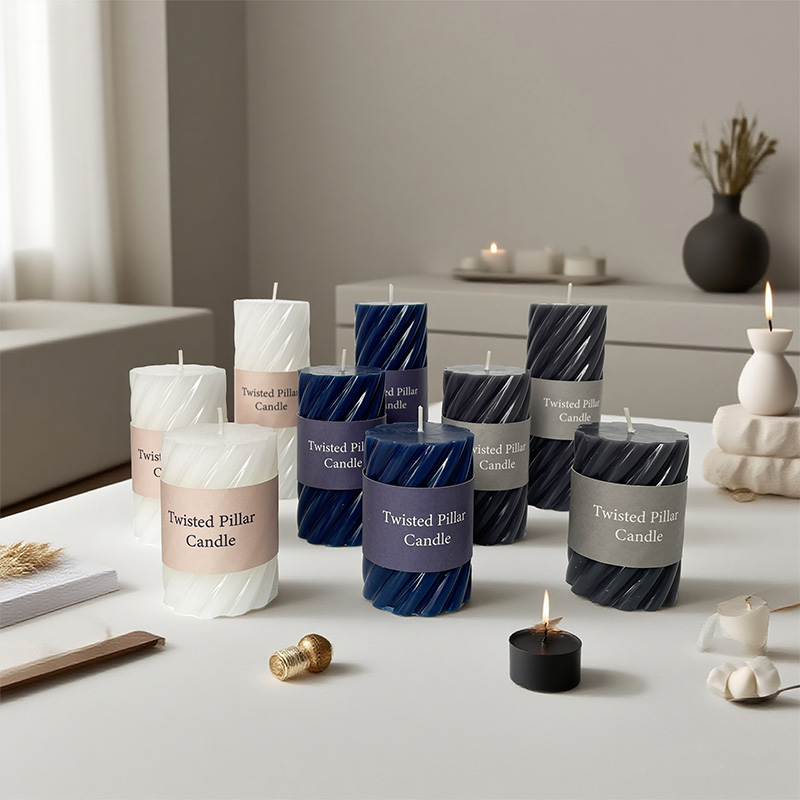 Round Diagonal Stripe Pillar Scented Candle Cotton Wick Soy Wax