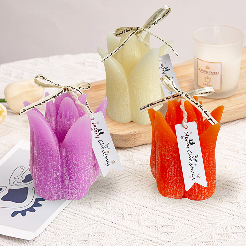 Tulip-Shaped Pillar Scented Candle Cotton Wick Natural Soy Wax