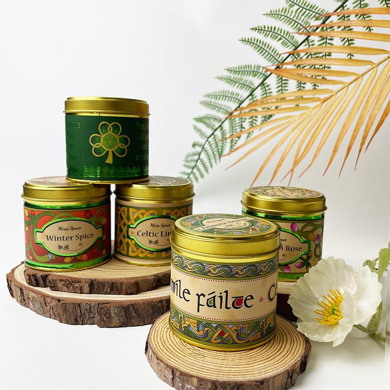 Niche Pattern Gold Tin Scented Candle Soy Wax Cotton Wick
