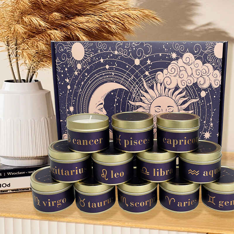 Zodiac Healing Tin Scented Candle Set Gift Box Natural Soy Wax