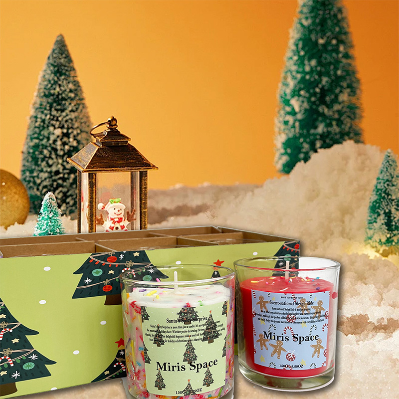 Christmas Candy Colored Wax Scented Candle Set Custom Logo Natural Soy Wax